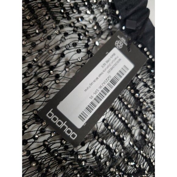 BOOHOO WOMEN'S PREMIUM DIAMANTE MESH WIDE LEG FLARES BLACK ONE SIZE NEW - Picture 4 of 5